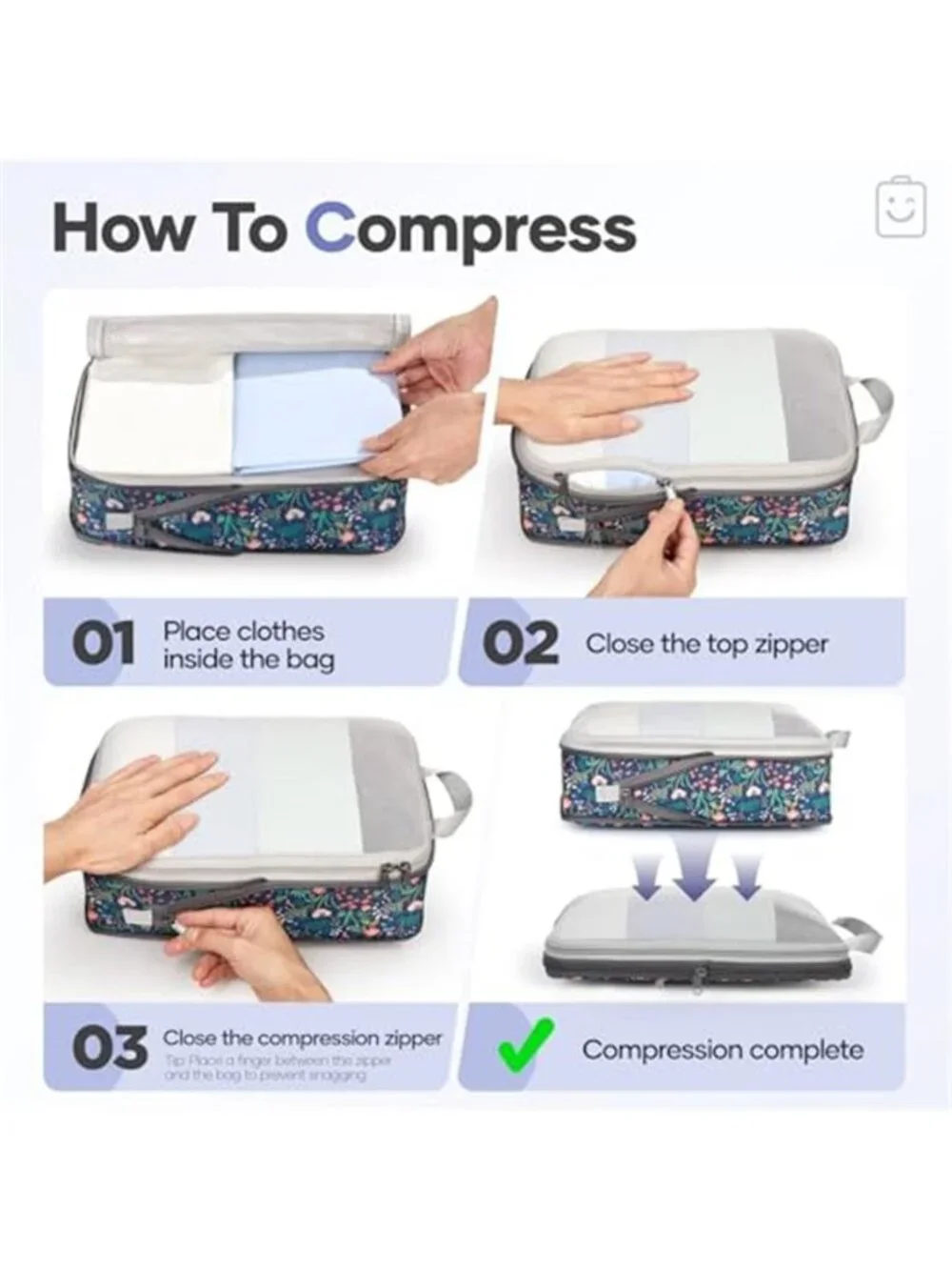 Compression Packing Cubes Travel Organizer Set Luggage Bags Toiletry Storage